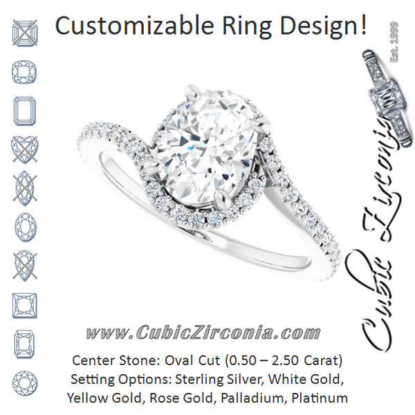 Cubic Zirconia Engagement Ring- The Essence (Customizable Artisan Oval Cut Design with Thin, Accented Bypass Band)