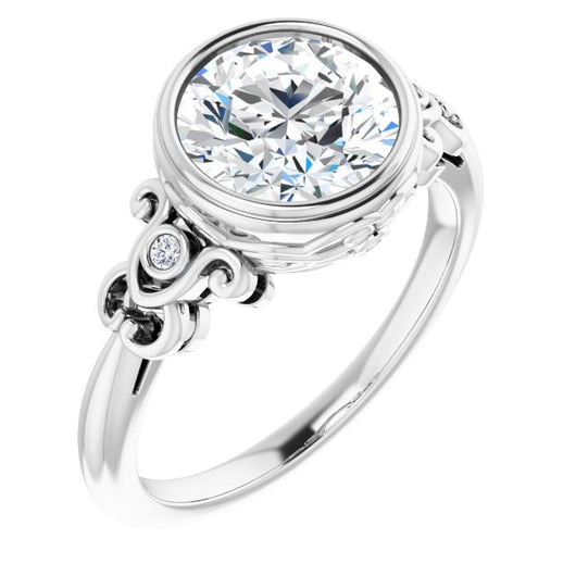 10K White Gold Customizable 5-stone Design with Round Cut Center and Quad Round-Bezel Accents