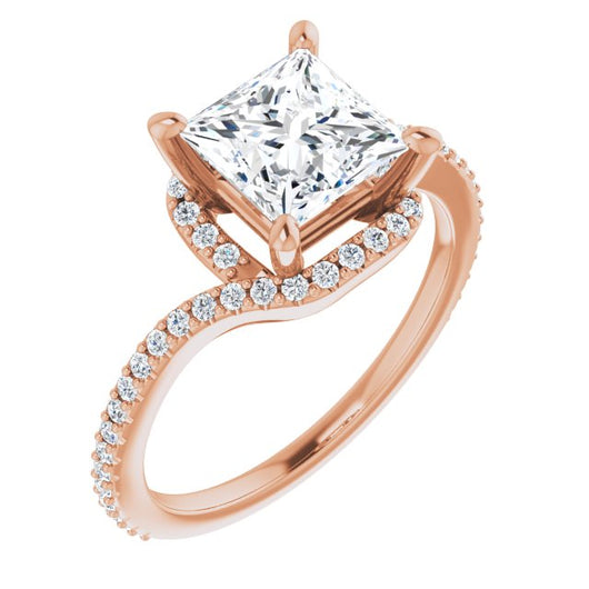 10K Rose Gold Customizable Artisan Princess/Square Cut Design with Thin, Accented Bypass Band