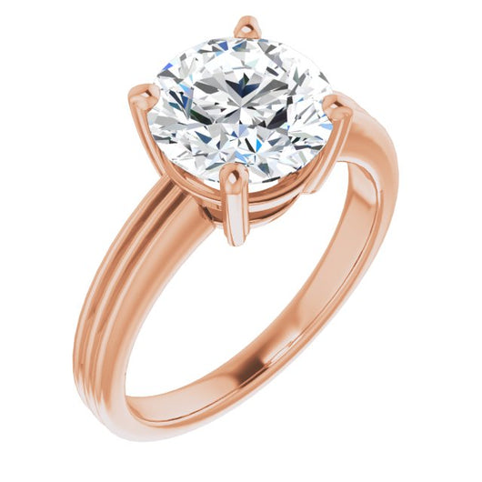 18K Rose Gold Customizable Round Cut Solitaire with Double-Grooved Band