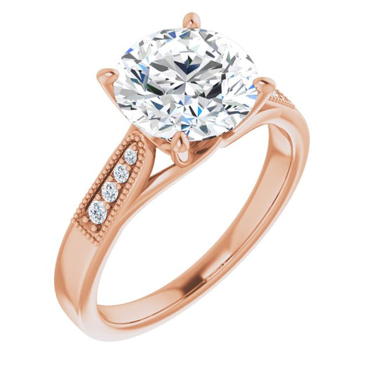 10K Rose Gold Customizable 9-stone Vintage Design with Round Cut Center and Round Band Accents