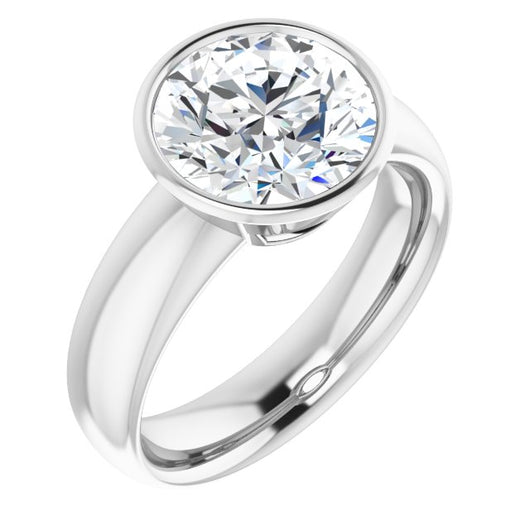 10K White Gold Customizable Bezel-set Round Cut Solitaire with Wide Band