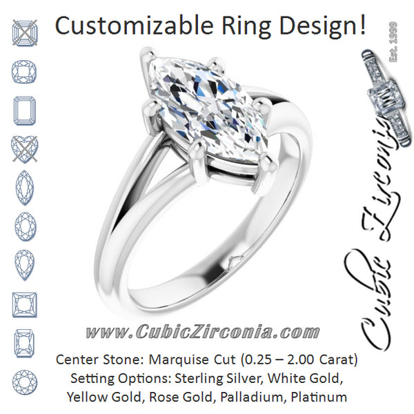 Cubic Zirconia Engagement Ring- The Ning (Customizable Marquise Cut Solitaire with Tapered Split Band)