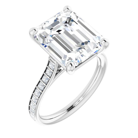 10K White Gold Customizable Emerald/Radiant Cut Style with Princess Channel Bar Setting