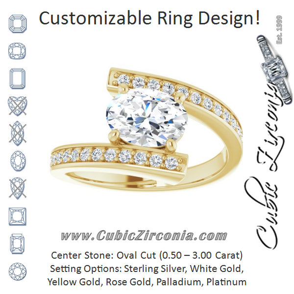 Cubic Zirconia Engagement Ring- The Nayeli (Customizable Faux-Bar-set Oval Cut Design with Accented Bypass Band)