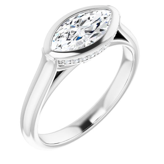 10K White Gold Customizable Marquise Cut Semi-Solitaire with Under-Halo and Peekaboo Cluster