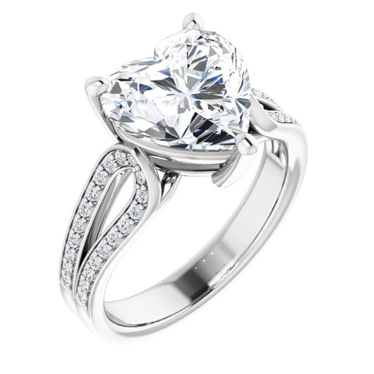 10K White Gold Customizable Heart Cut Design featuring Shared Prong Split-band