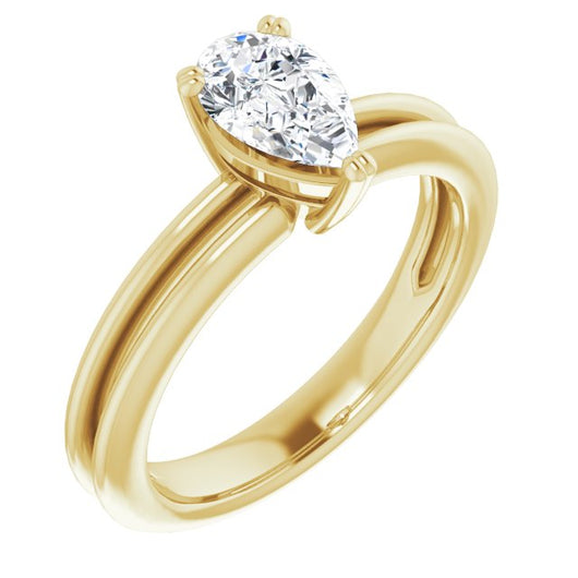 10K Yellow Gold Customizable Pear Cut Solitaire with Grooved Band