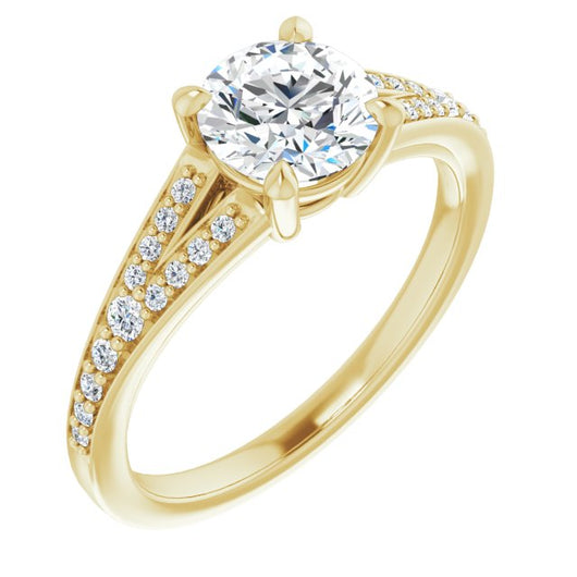 10K Yellow Gold Customizable Round Cut Center with Thin Split-Shared Prong Band