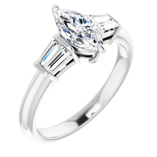 10K White Gold Customizable 5-stone Marquise Cut Style with Quad Tapered Baguettes