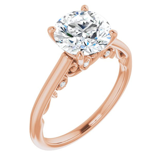 14K Rose Gold Customizable Cathedral-set Round Cut Style featuring Peekaboo Trellis Hidden Stones