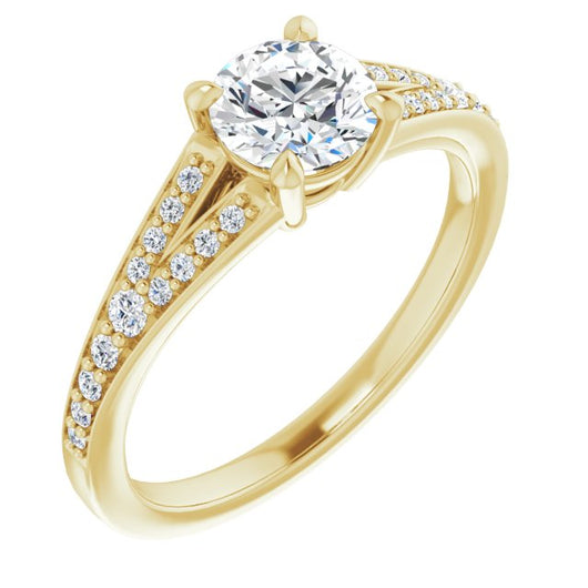 10K Yellow Gold Customizable Round Cut Center with Thin Split-Shared Prong Band