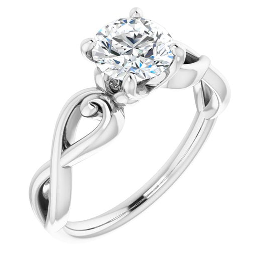 10K White Gold Customizable Round Cut Solitaire Design with Tapered Infinity-symbol Split-band