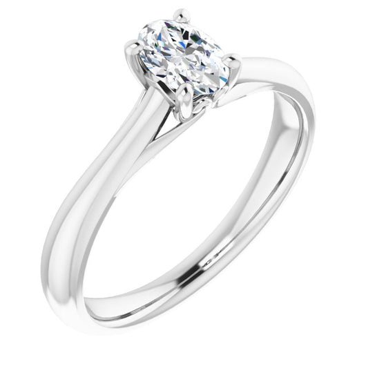 10K White Gold Customizable Oval Cut Solitaire with Decorative Prongs & Tapered Band