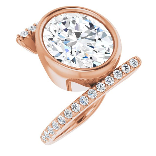 10K Rose Gold Customizable Bezel-set Oval Cut Design with Bypass Pavé Band