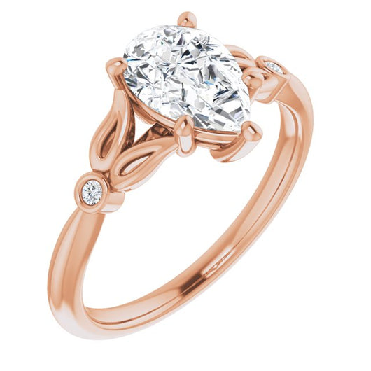 10K Rose Gold Customizable 3-stone Pear Cut Design with Thin Band and Twin Round Bezel Side Stones