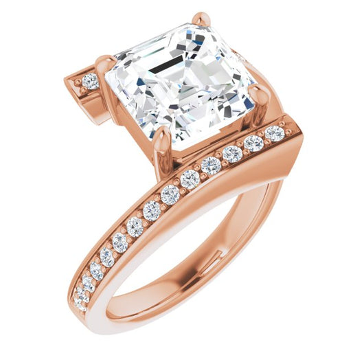 10K Rose Gold Customizable Faux-Bar-set Asscher Cut Design with Accented Bypass Band