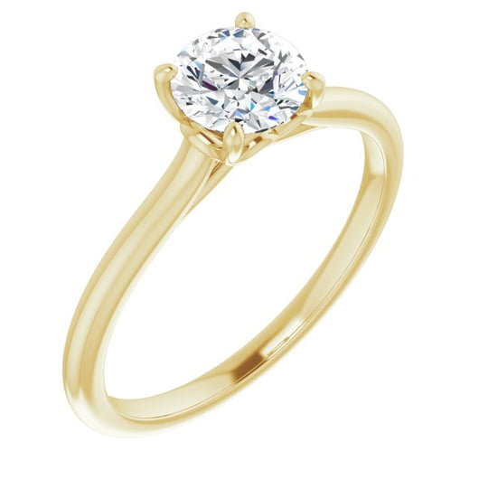 10K Yellow Gold Customizable Cathedral-style Round Cut Solitaire with Decorative Heart Prong Basket