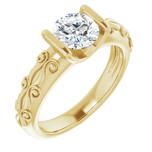 10K Yellow Gold Customizable Bar-set Round Cut Setting featuring Organic Band