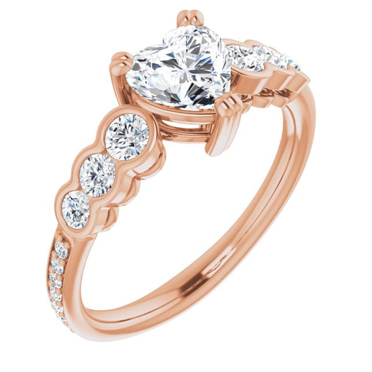 10K Rose Gold Customizable Heart Cut 7-stone Style Enhanced with Bezel Accents and Shared Prong Band