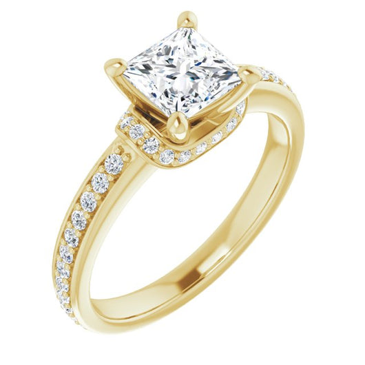 10K Yellow Gold Customizable Princess/Square Cut Setting with Organic Under-halo & Shared Prong Band