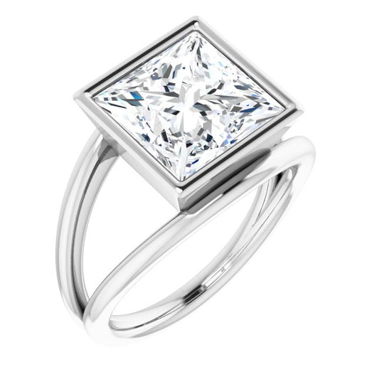 10K White Gold Customizable Bezel-set Princess/Square Cut Style with Wide Tapered Split Band