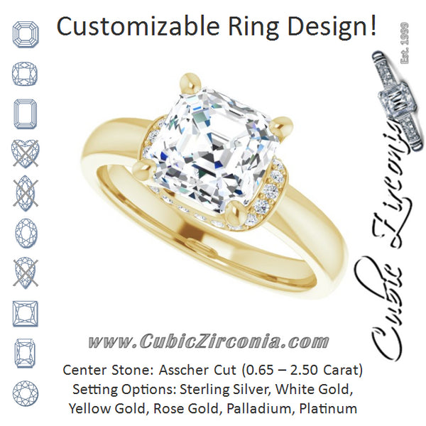 Cubic Zirconia Engagement Ring- The Jennifer Elena (Customizable Asscher Cut Style featuring Saddle-shaped Under Halo)