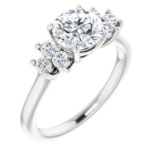 10K White Gold Customizable Round Cut 7-stone Prong-Set Design