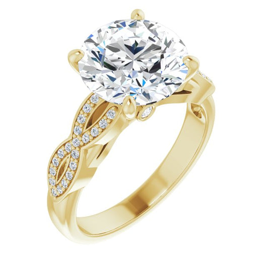 10K Yellow Gold Customizable Round Cut Design featuring Infinity Pavé Band and Round-Bezel Peekaboos