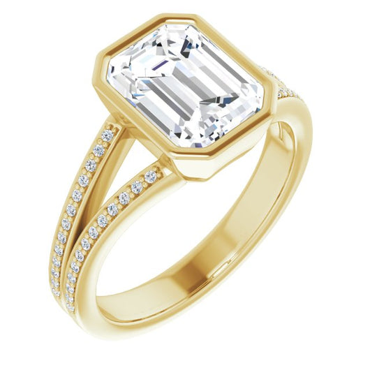 10K Yellow Gold Customizable Bezel-set Emerald/Radiant Cut Design with Split Shared Prong Band