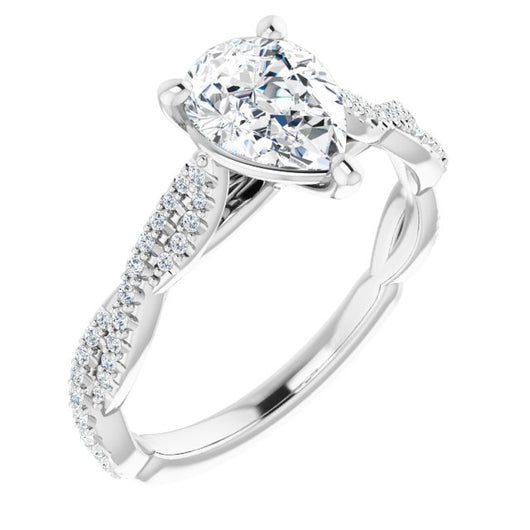 10K White Gold Customizable Pear Cut Style with Thin and Twisted Micropavé Band