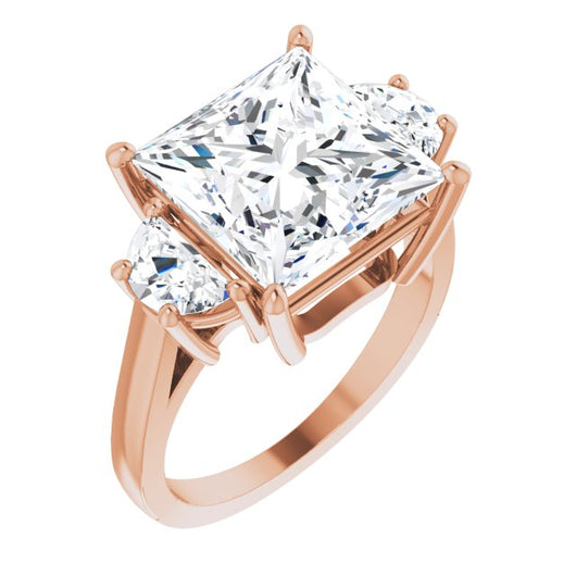 10K Rose Gold Customizable 3-stone Design with Princess/Square Cut Center and Half-moon Side Stones