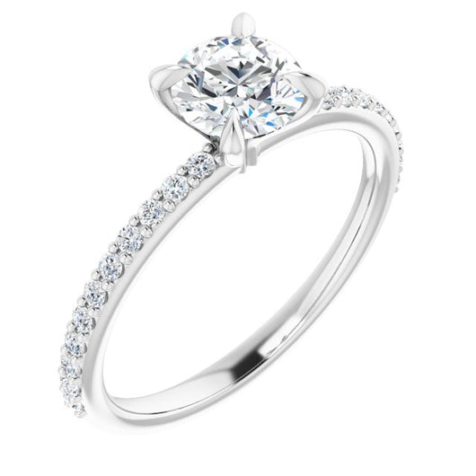 10K White Gold Customizable Round Cut Style with Delicate Pavé Band