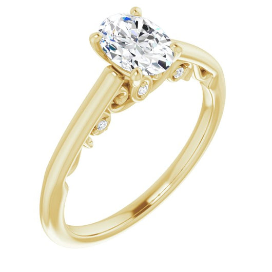 10K Yellow Gold Customizable Cathedral-set Oval Cut Style featuring Peekaboo Trellis Hidden Stones