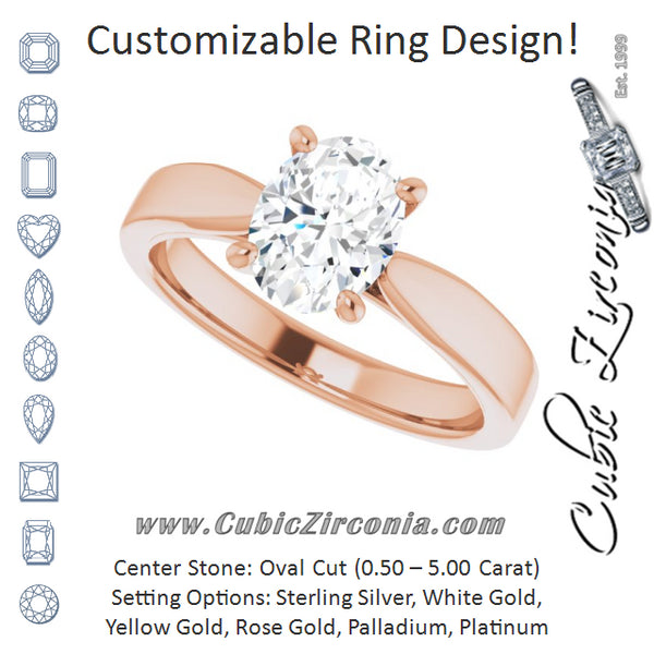 Cubic Zirconia Engagement Ring- The Eden (Customizable Oval Cut Cathedral Solitaire with Wide Tapered Band)