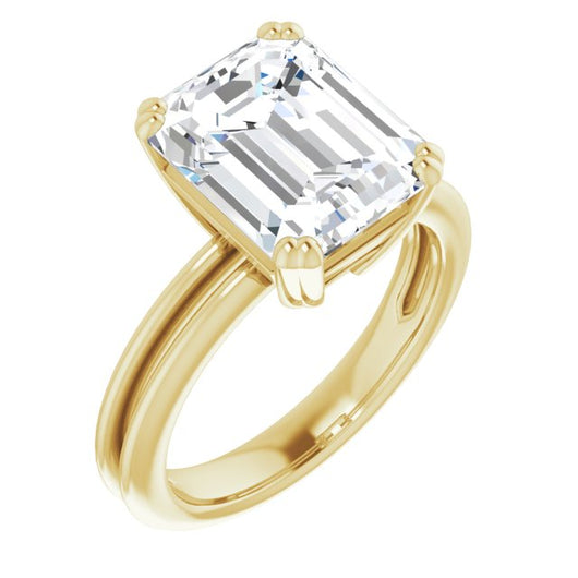 10K Yellow Gold Customizable Emerald/Radiant Cut Solitaire with Grooved Band