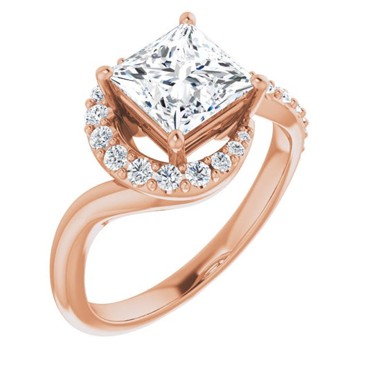 10K Rose Gold Customizable Princess/Square Cut Design with Swooping Pavé Bypass Band