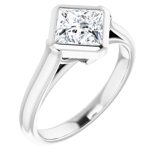 10K White Gold Customizable Cathedral-Bezel Princess/Square Cut 7-stone "Semi-Solitaire" Design