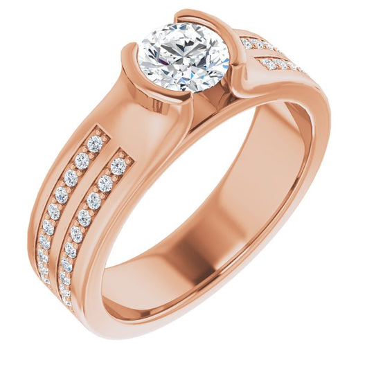 10K Rose Gold Customizable Bezel-set Round Cut Design with Thick Band featuring Double-Row Shared Prong Accents