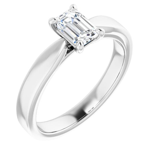 10K White Gold Customizable Emerald/Radiant Cut Cathedral Solitaire with Wide Tapered Band