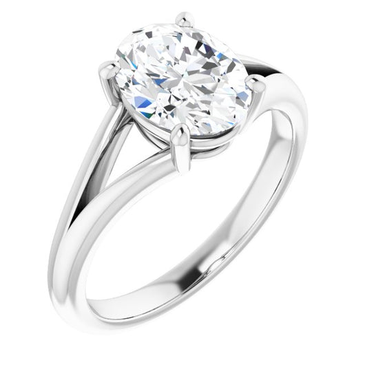 10K White Gold Customizable Oval Cut Solitaire with Tapered Split Band