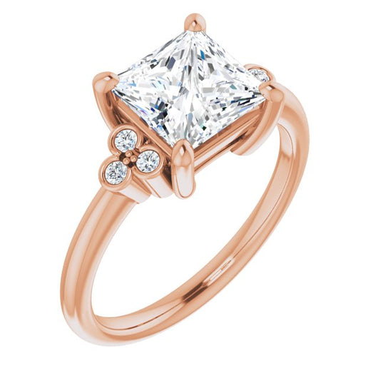 10K Rose Gold Customizable 7-stone Princess/Square Cut Center with Round-Bezel Side Stones