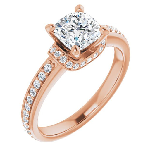 10K Rose Gold Customizable Cushion Cut Setting with Organic Under-halo & Shared Prong Band