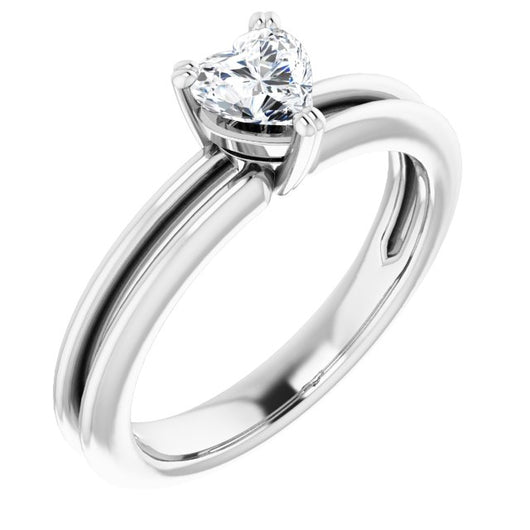 10K White Gold Customizable Heart Cut Solitaire with Grooved Band