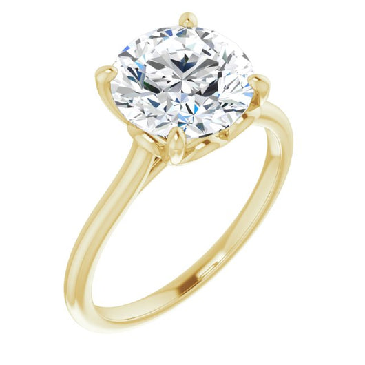 10K Yellow Gold Customizable Cathedral-style Round Cut Solitaire with Decorative Heart Prong Basket