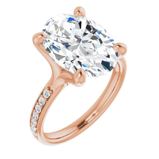 10K Rose Gold Customizable Heavy Prong-Set Oval Cut Style with Round Cut Band Accents