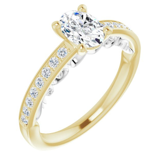 14K Yellow & White Gold Customizable Oval Cut Design featuring 3-Sided Infinity Trellis and Round-Channel Accented Band