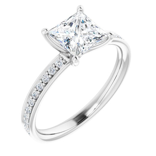 10K White Gold Customizable Classic Prong-set Princess/Square Cut Design with Shared Prong Band