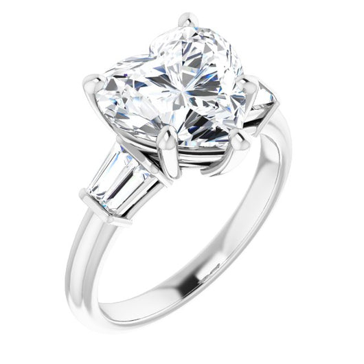 10K White Gold Customizable 5-stone Heart Cut Style with Quad Tapered Baguettes