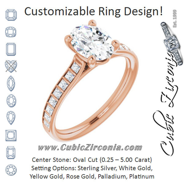 Cubic Zirconia Engagement Ring- The Gloria (Customizable Oval Cut Style with Princess Channel Bar Setting)